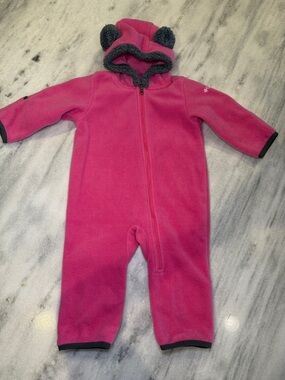 Columbia Baby Girl 6-12M Pink Fleece Bunting One-Piece Hooded Coverall Footie